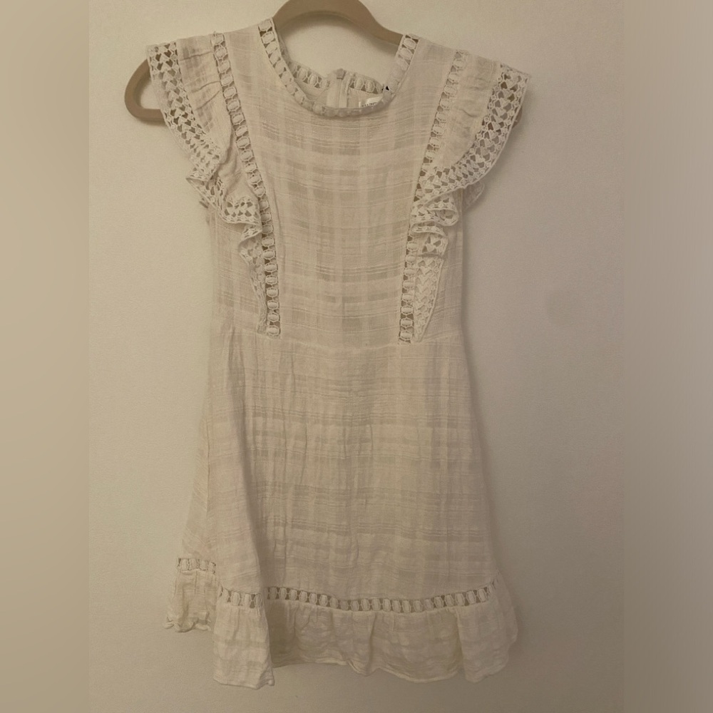 Hazel & Olive White Ruffle Trim High Neckline Short Dress Women’s Sz Small